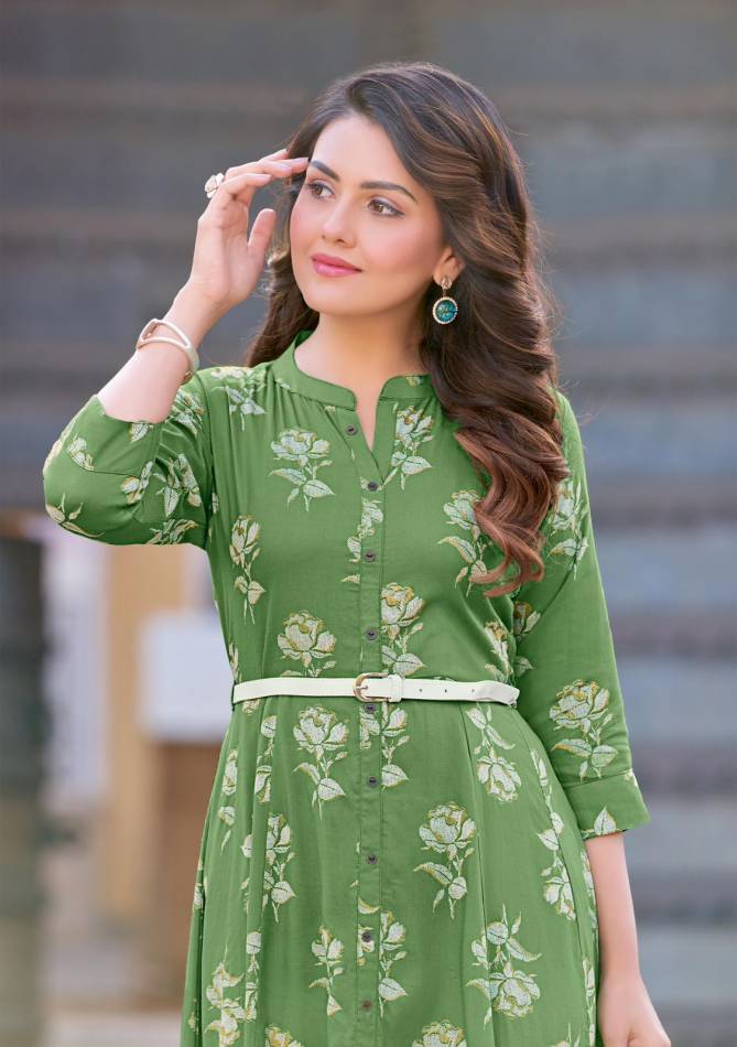 Belt Vol 15 By Mittoo Rayon Printed Party Wear Kurtis Wholesale Shop In Surat
